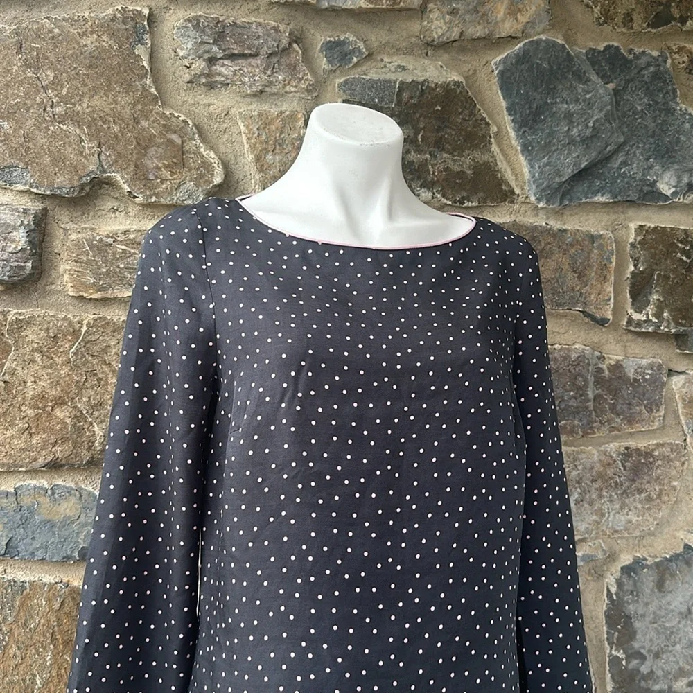 Boden 'Zada' Polka Dot Print Long Sleeve Blouse in Black/Pastel Pink Size 8